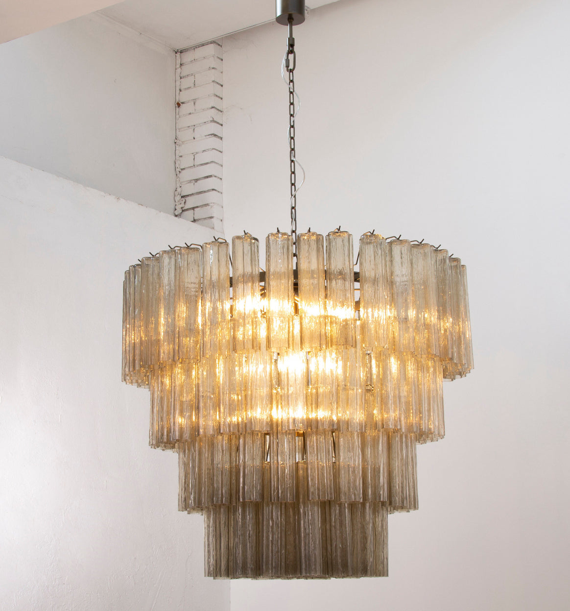 Venetian glass chandelier with smoke Murano tubes
