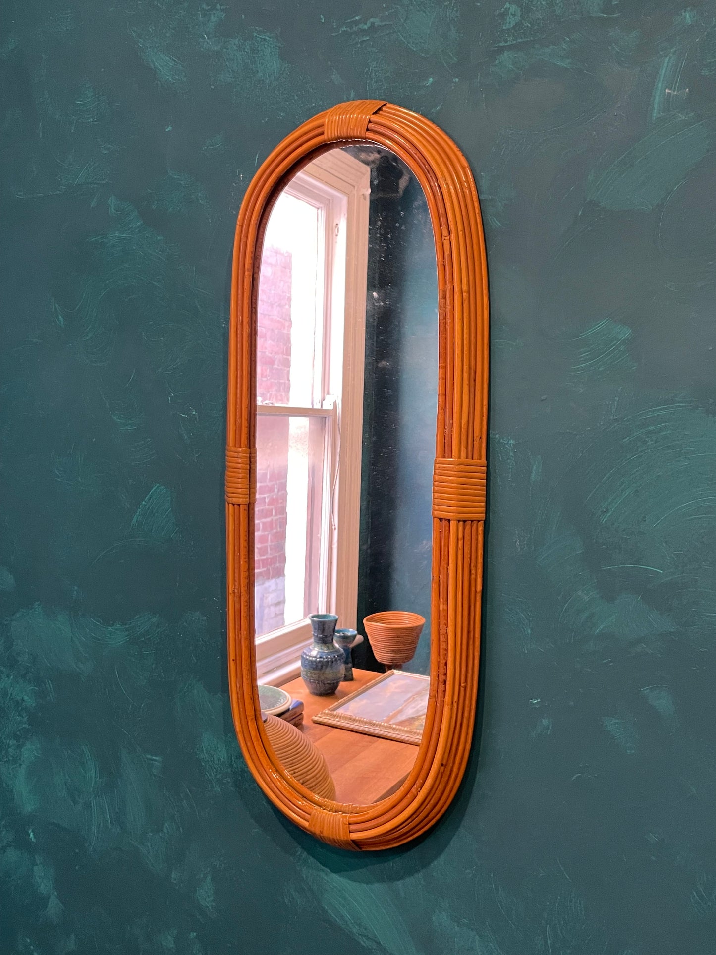 1960s Italian Oval Bamboo Mirror