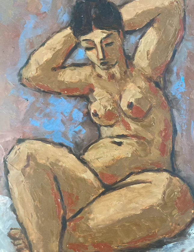 1940s Parisian Cubist Femme Nue Study painting