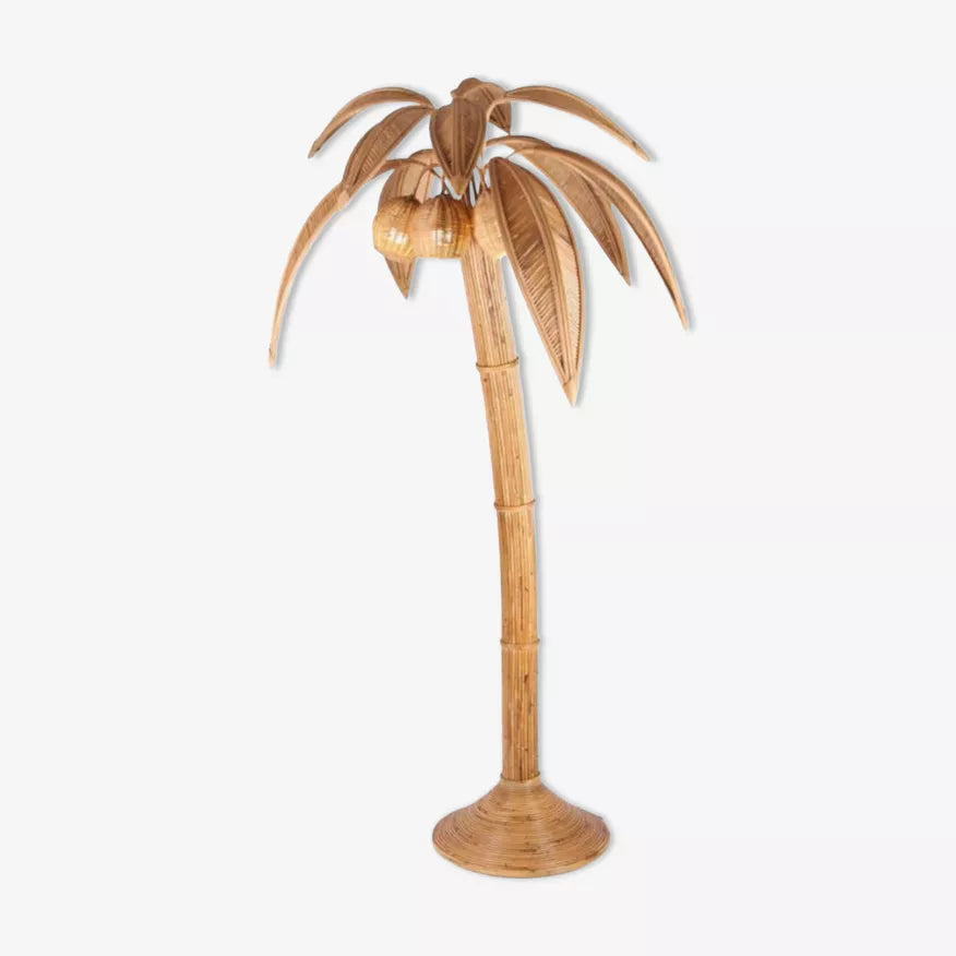 French Rattan Palm Floor Lamp
