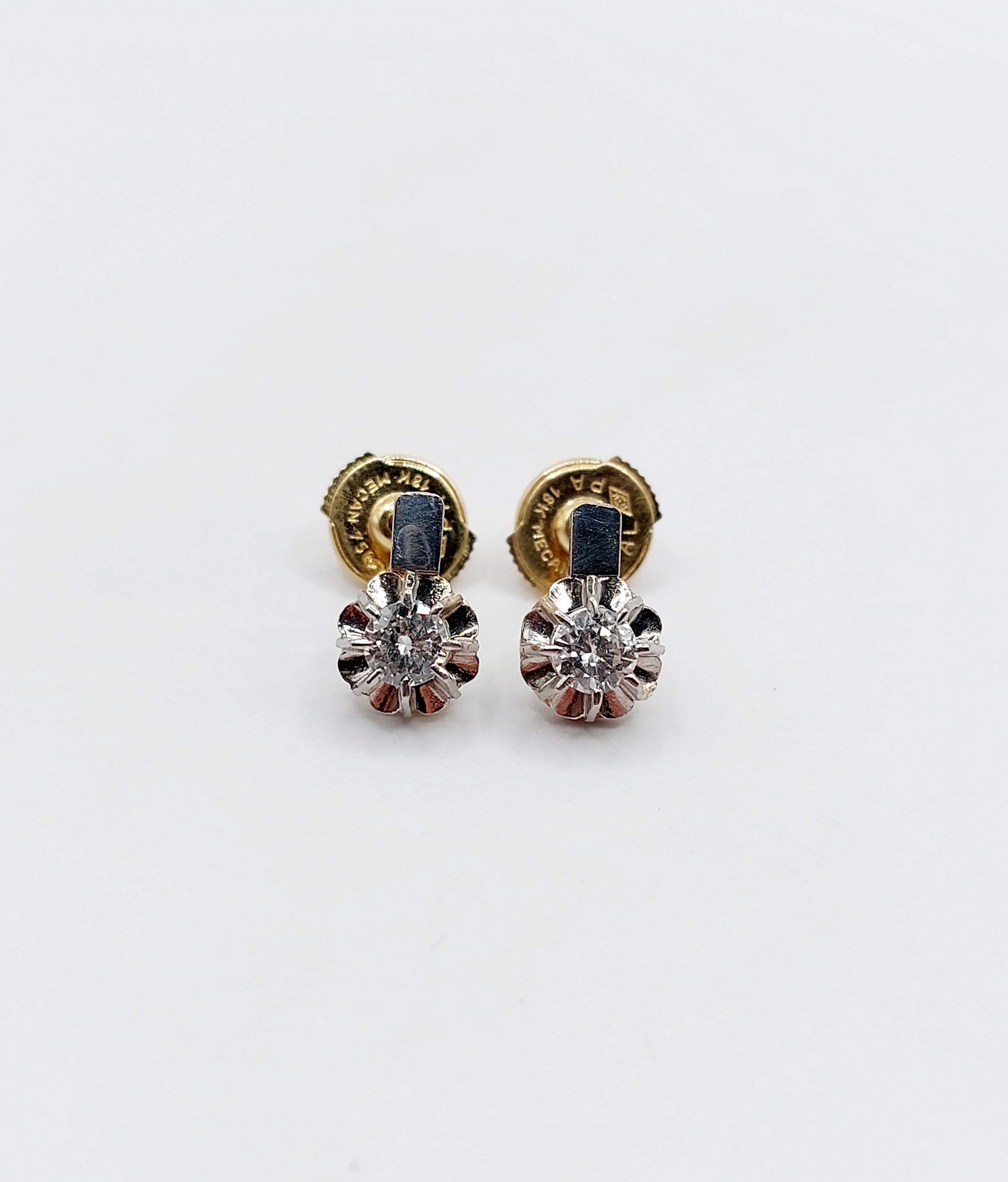 French Art Deco stud earrings 18K gold diamonds