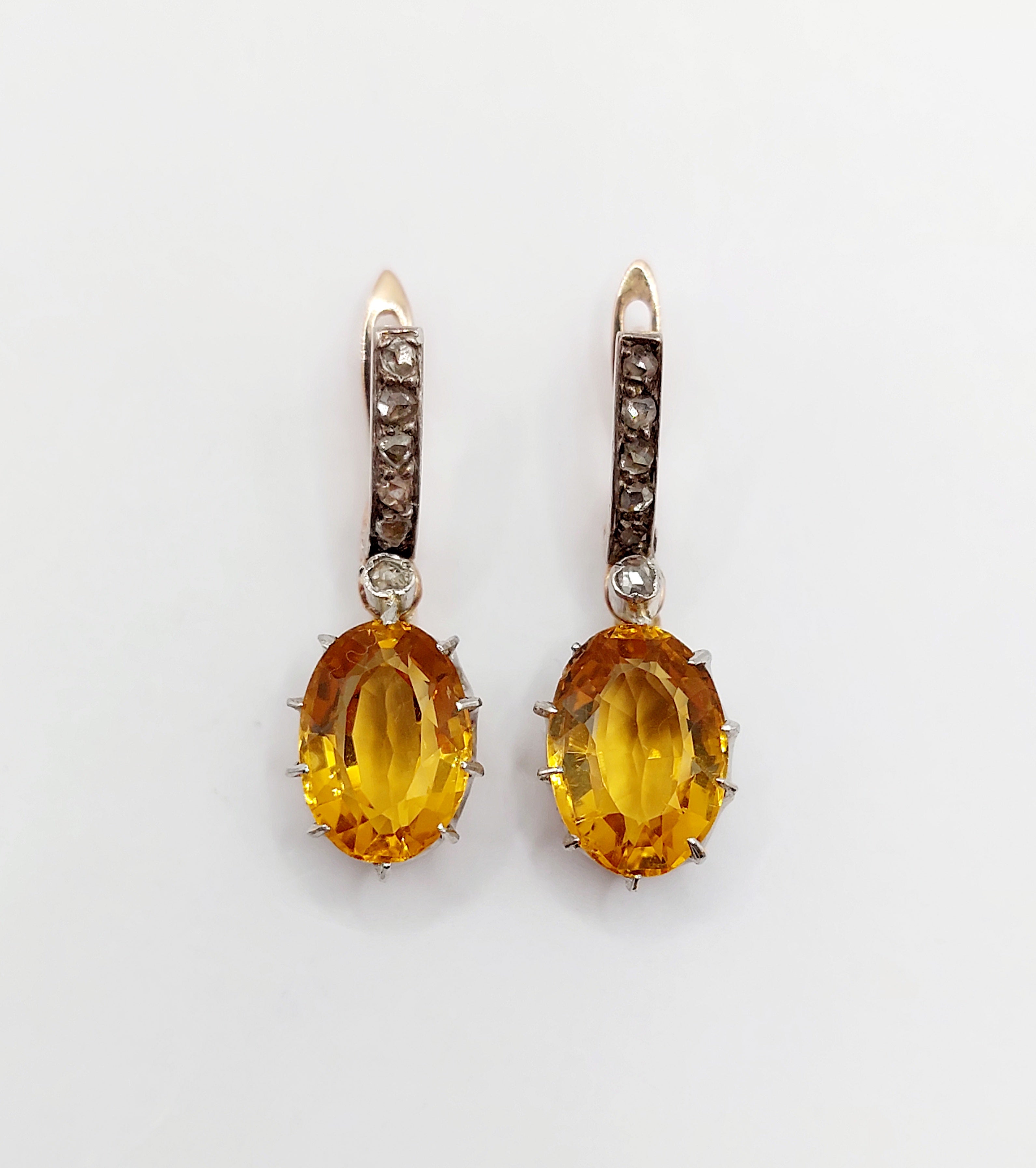 Antique 18K rose gold citrine earring