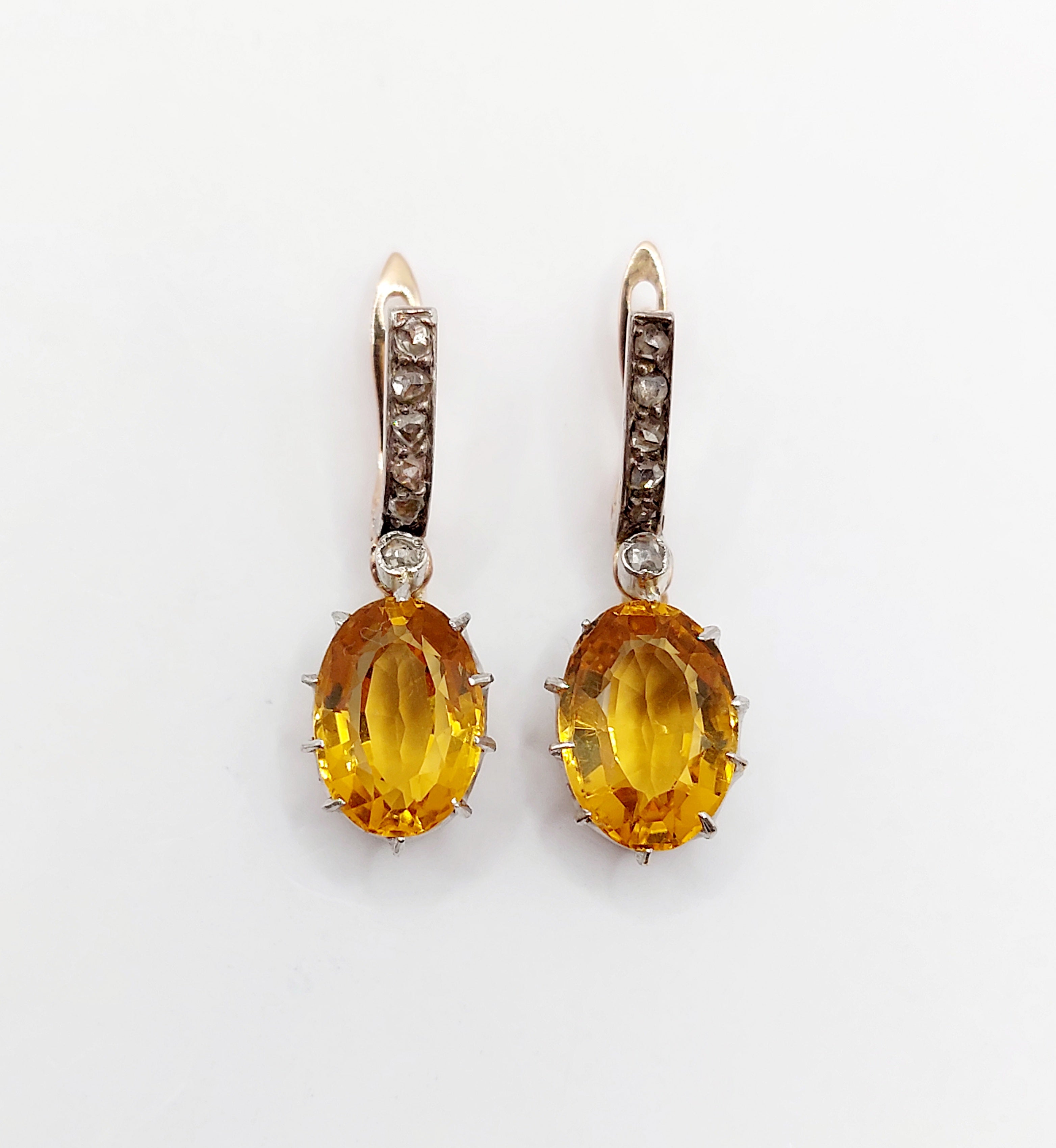 Vintage citrine earrings with rose cut diamond