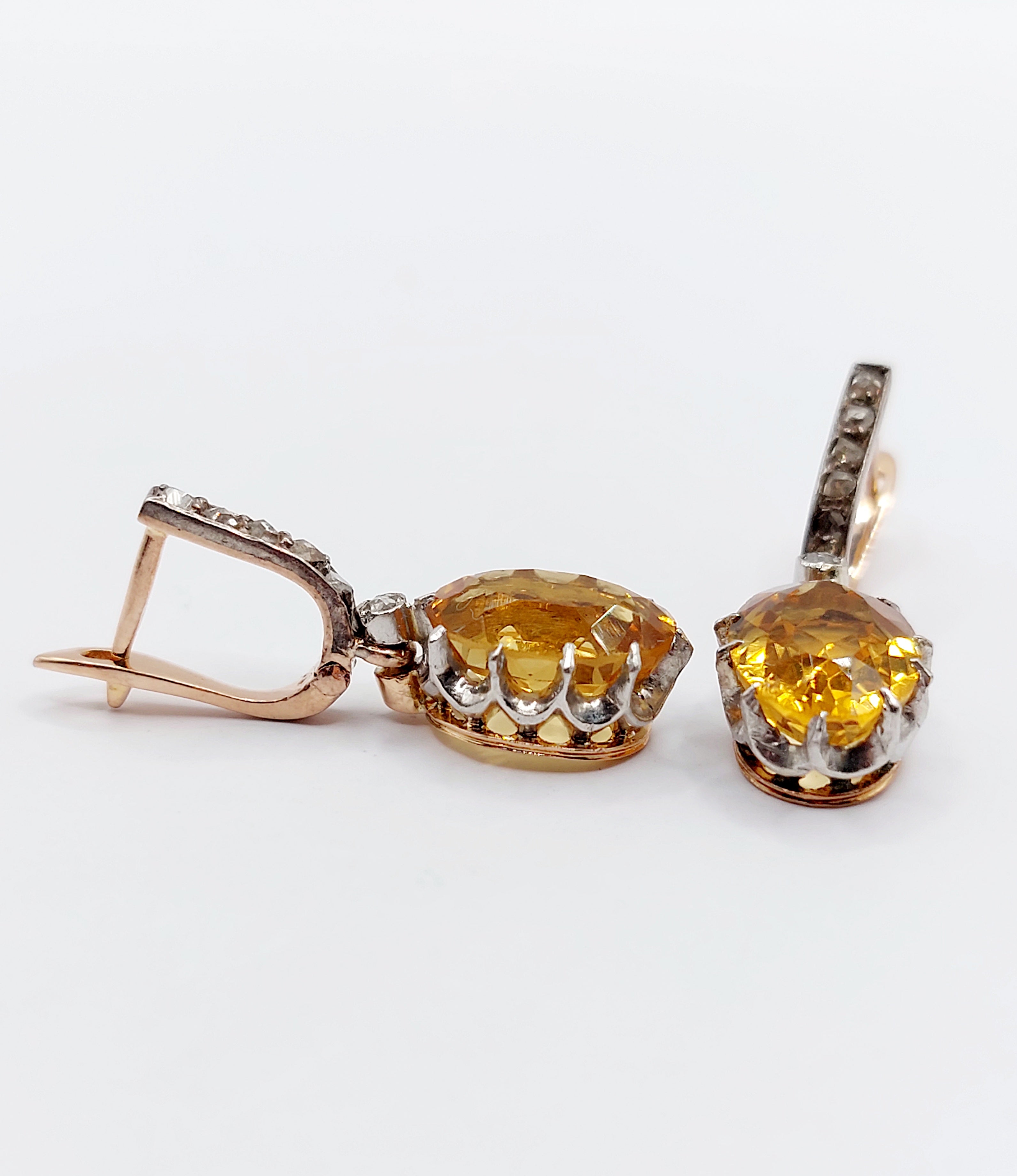 Vintage citrine earrings with rose cut diamonds