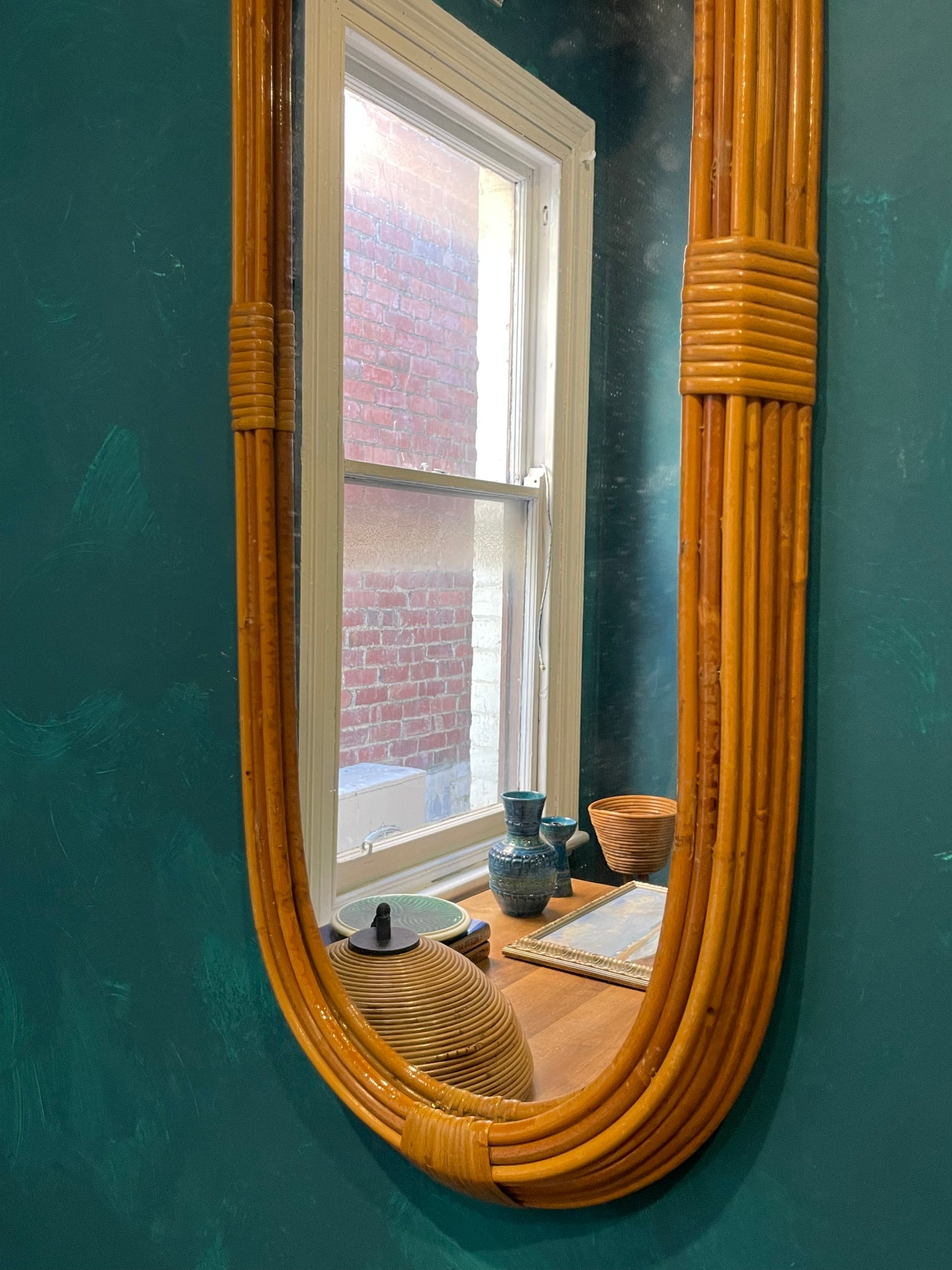 1960s Italian Oval Bamboo Mirror