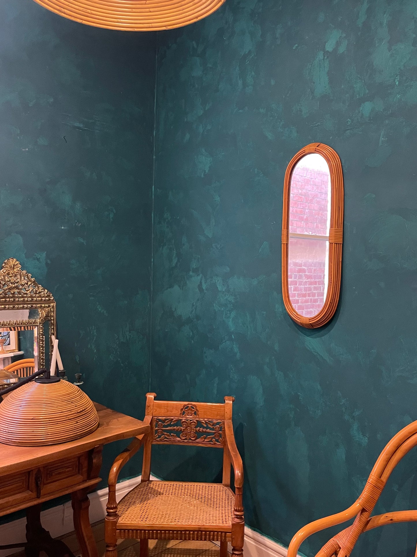 1960s Italian Oval Bamboo Mirror