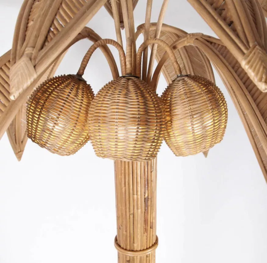 French Rattan Palm Floor Lamp