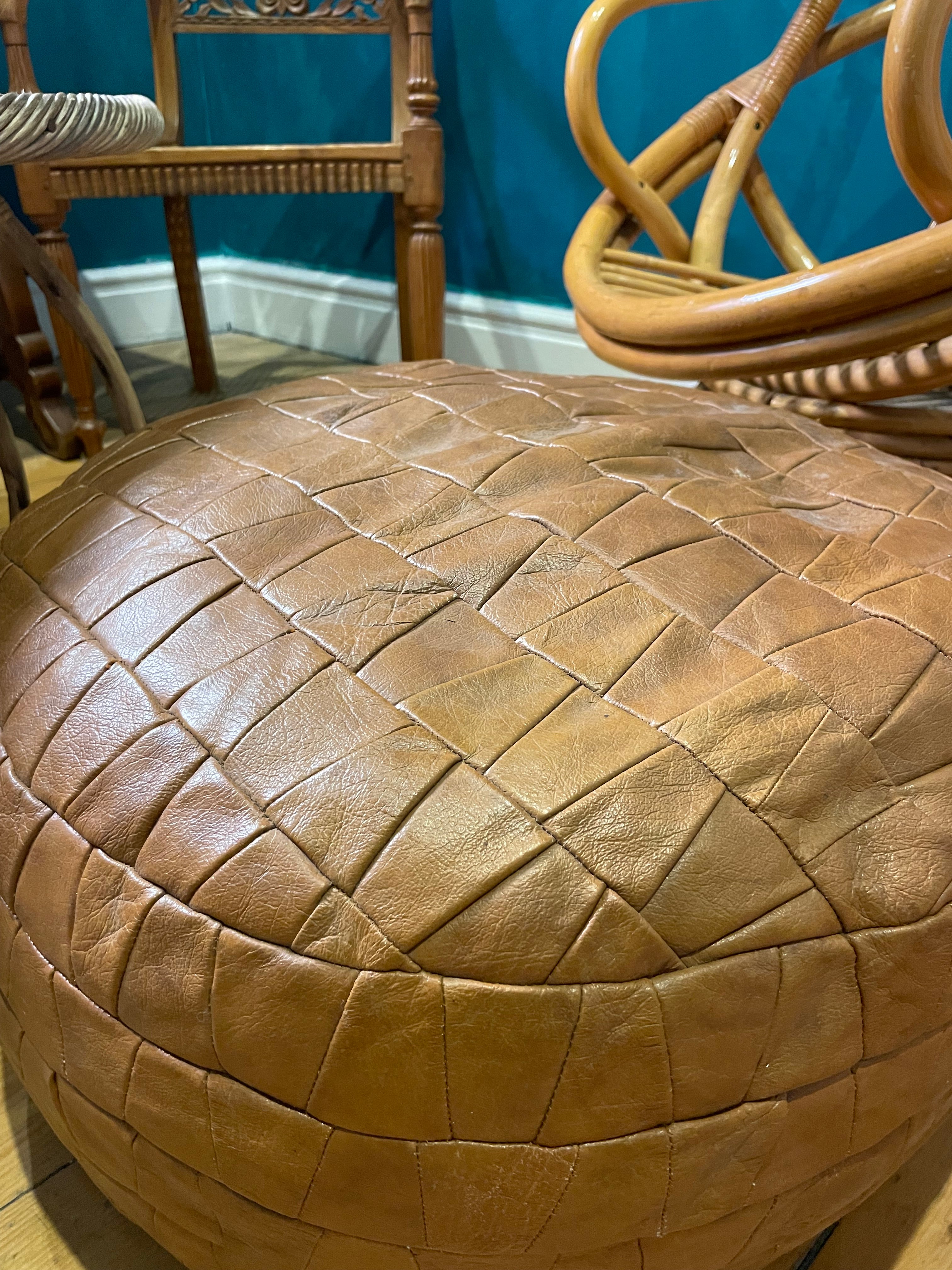 Mid-century Swiss leather pouf