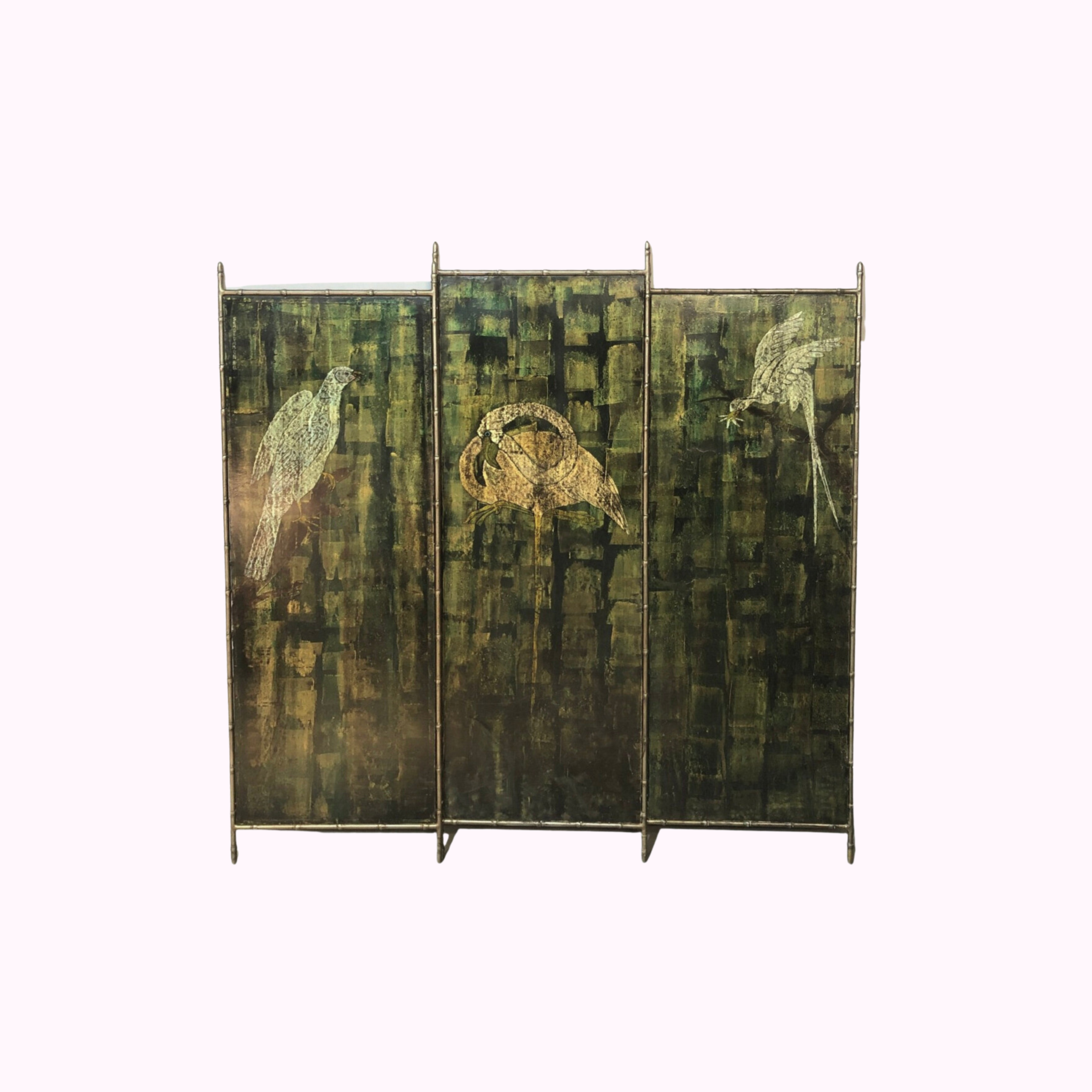 Midcentury Serge Damon hand-painted folding screen