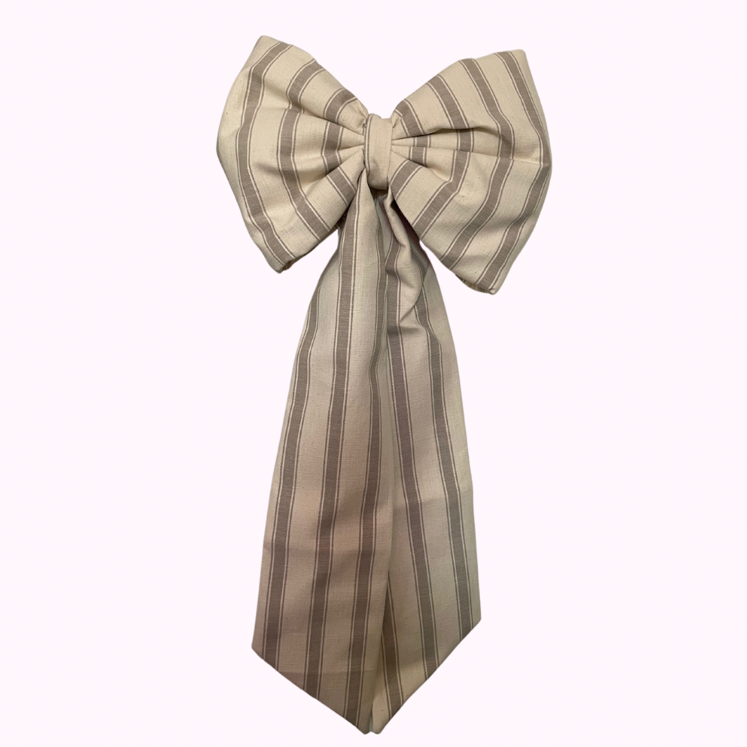 Farmhouse Beige Stripe Cotton Bow – Handmade Decorative Accent