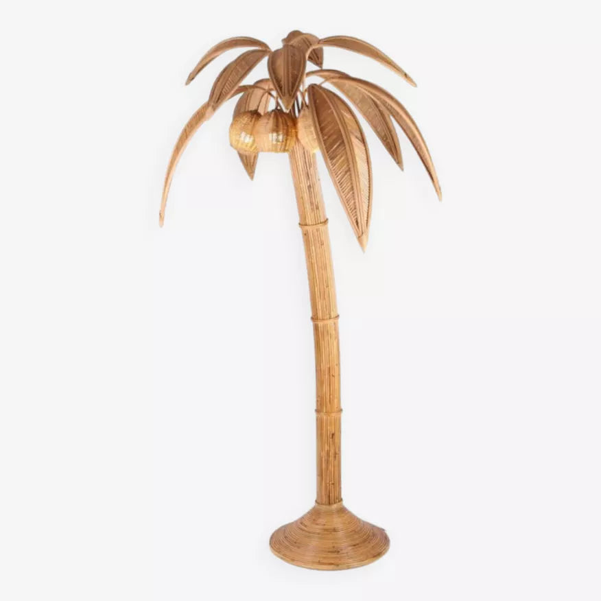 French Rattan Palm Floor Lamp