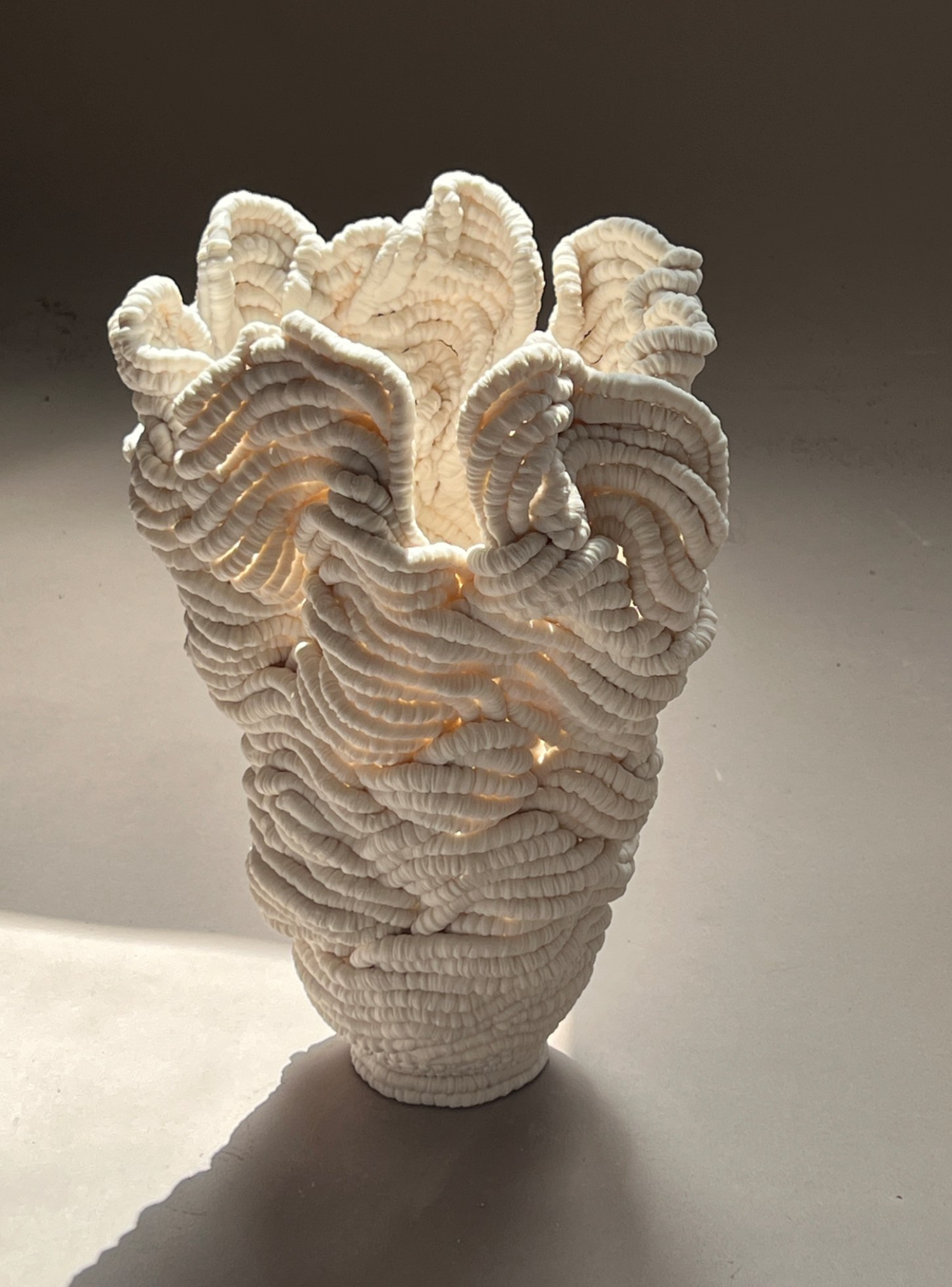 Crewel Arabesque porcelain vessel by Leah Kaplan