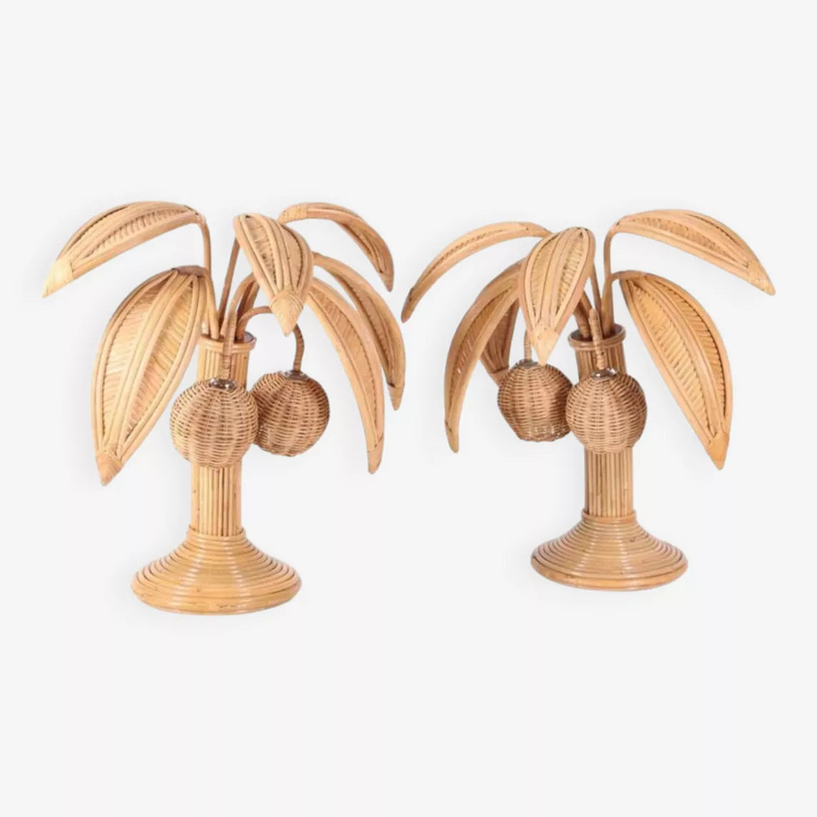 French Rattan Palm Tree Lamp