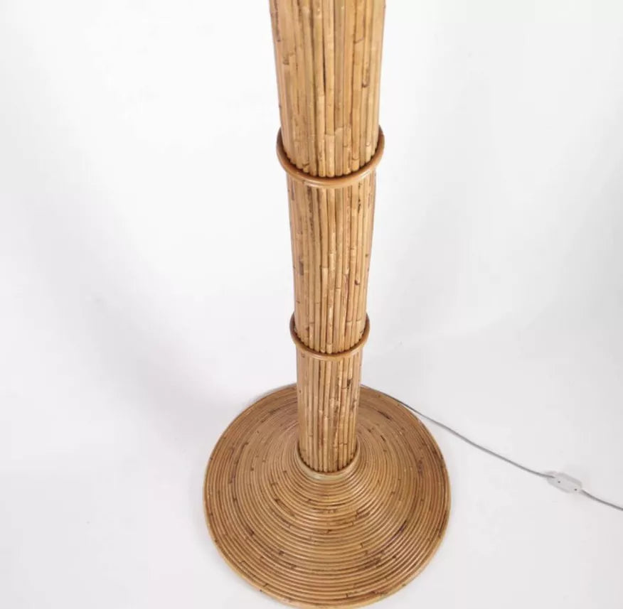 French Rattan Palm Floor Lamp