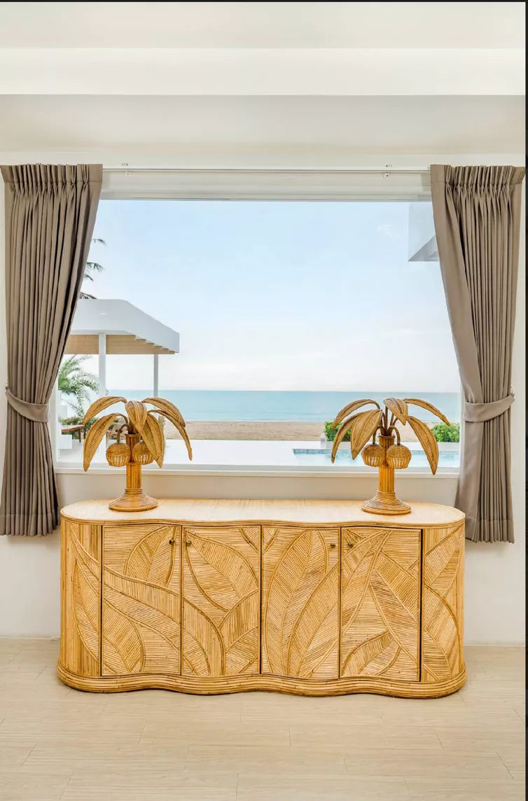 French Rattan Palm Tree Lamp