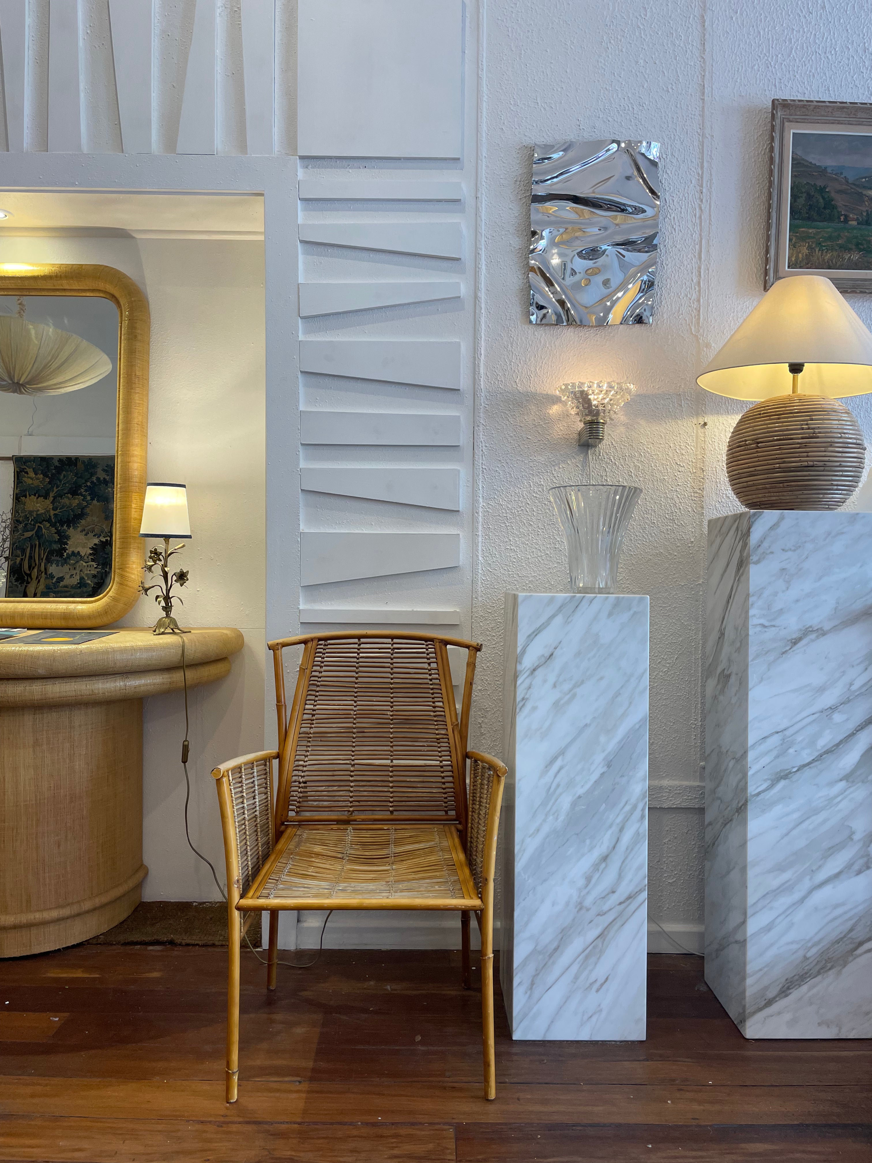 Mid-century French bamboo chair with natural woven detailing