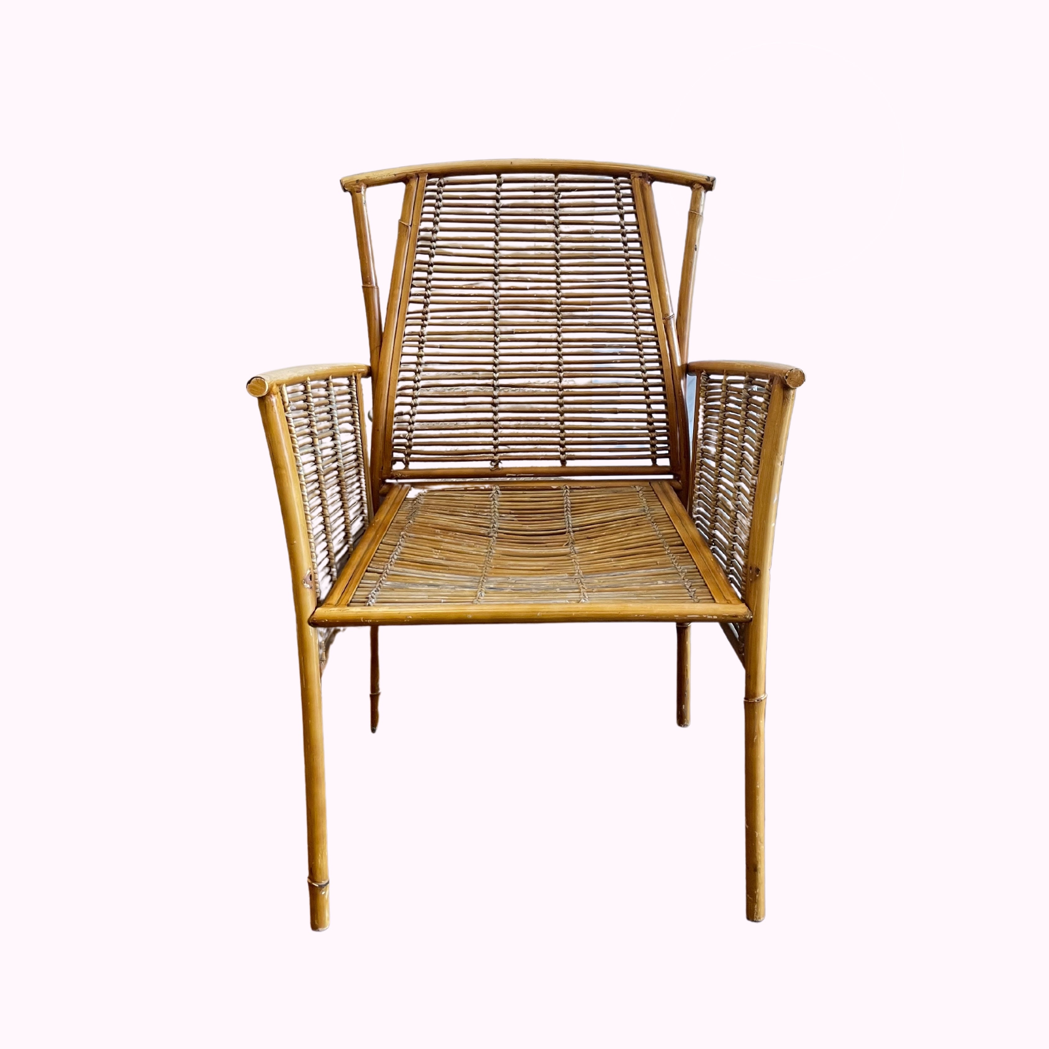 Mid-century French bamboo chair with natural woven detailing
