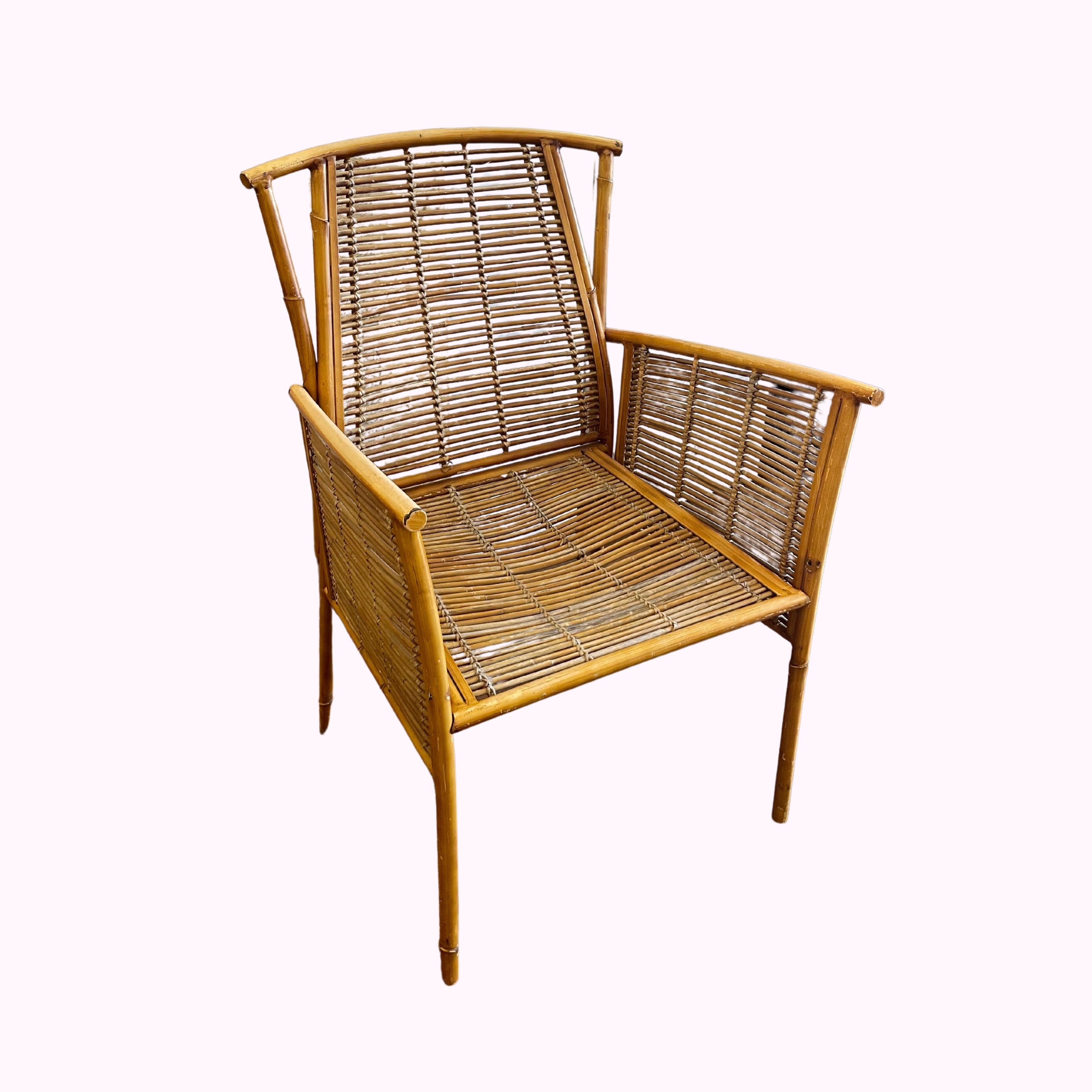 Mid-century French bamboo chair with natural woven detailing