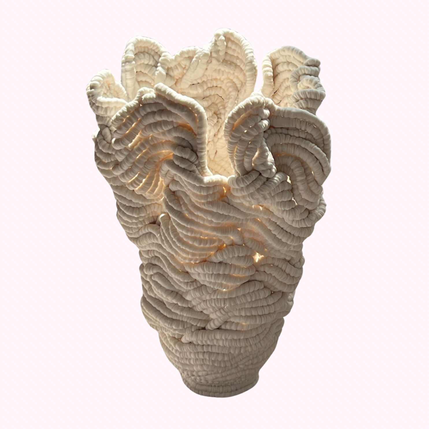 Crewel Arabesque porcelain vessel by Leah Kaplan