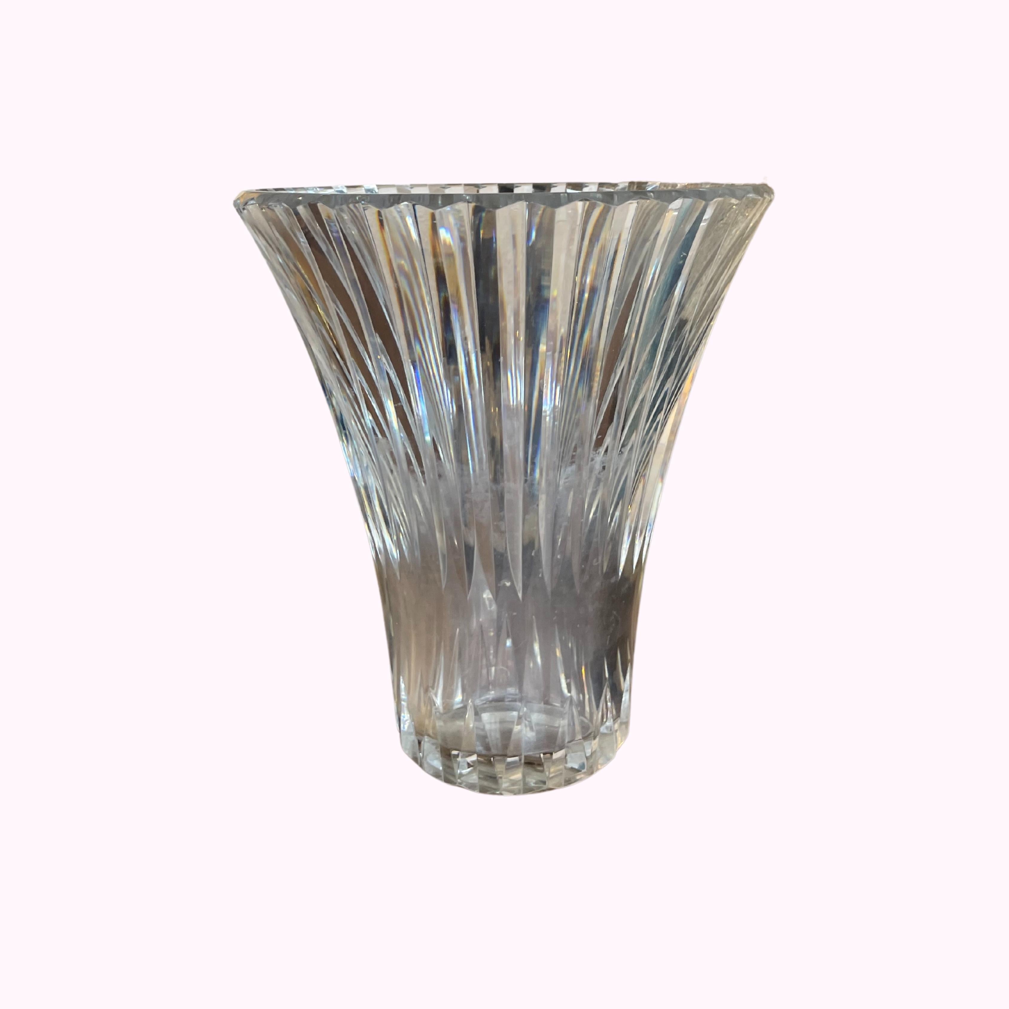 Mid Century French Crystal Vase, 25cm H x 22cm W