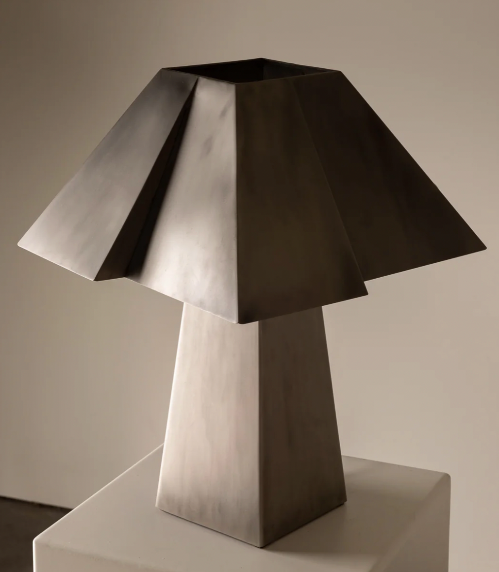 Stainless steel sculptural table lamp