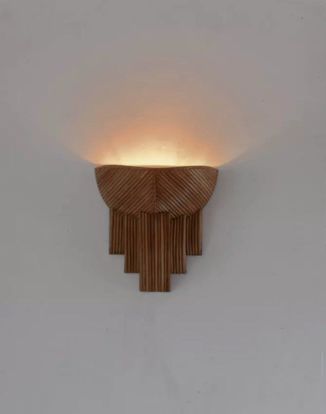 Handcrafted Art Deco half-dome rattan wall lamp