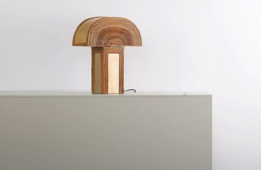 Brass and rattan table lamp H42 x W35 x D17 cm