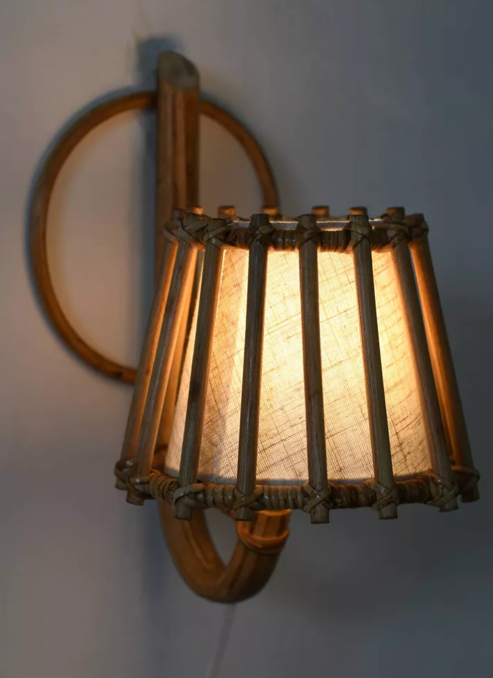 Mid-century modern rattan wall sconce H30 x W20 x D20 cm