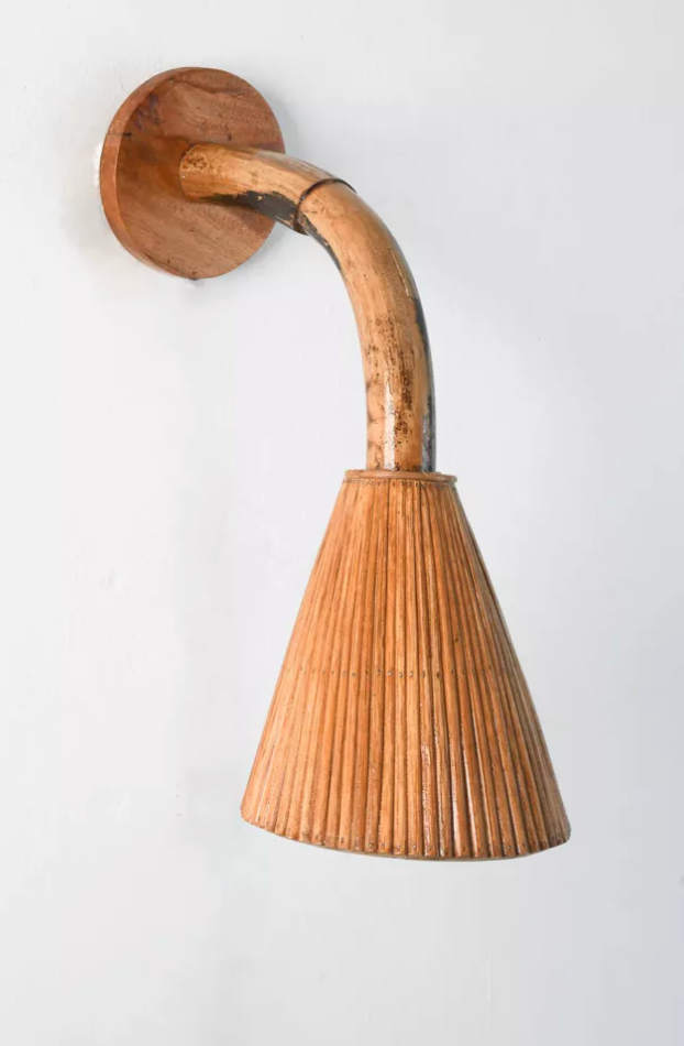 Mid-century modern conical shade rattan wall lamp
