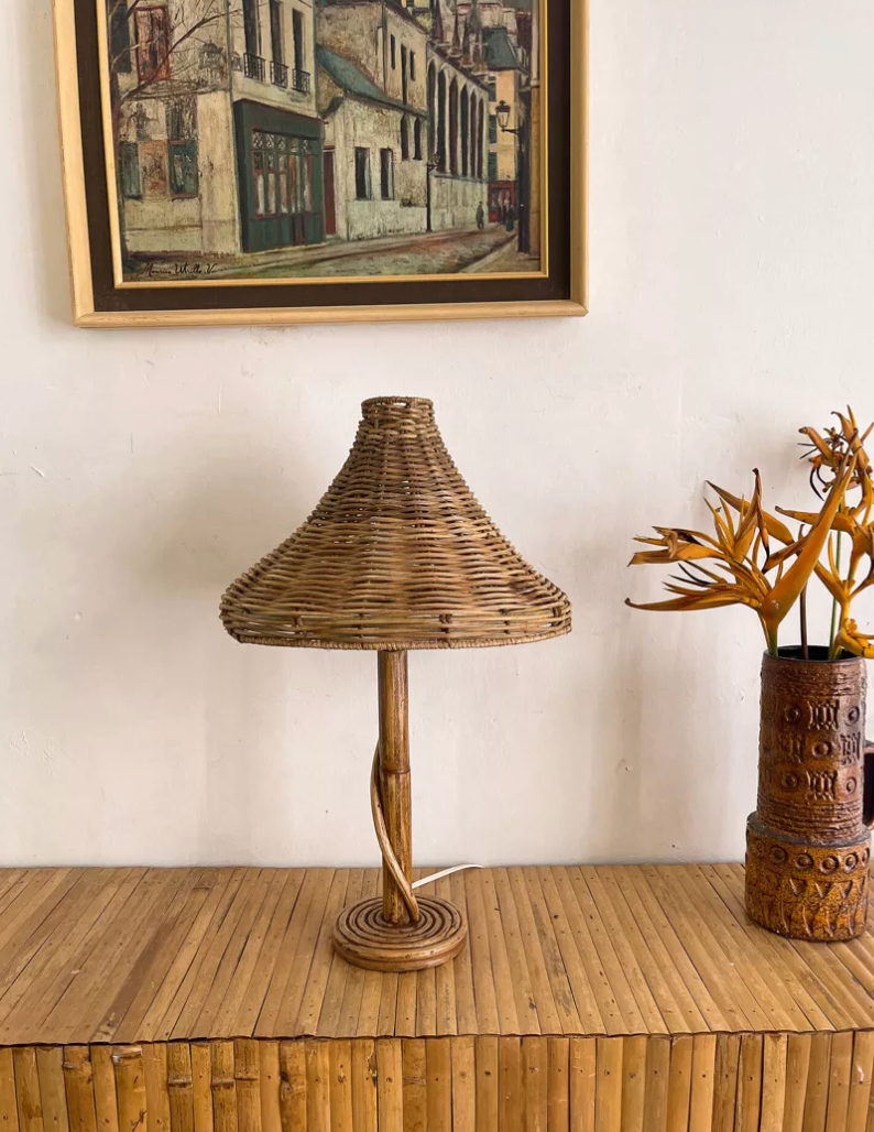 Handcrafted rattan and wicker decorative lamp