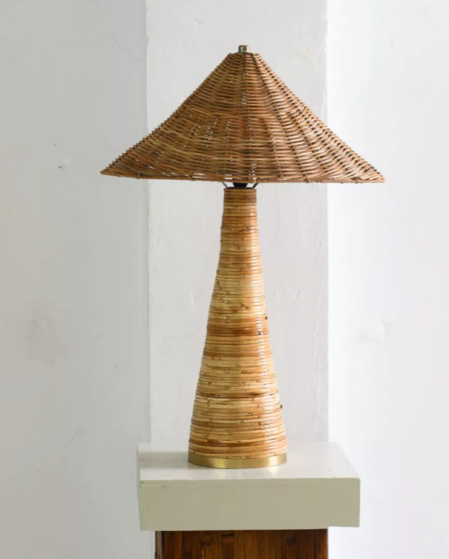Mushroom rattan table lamp
