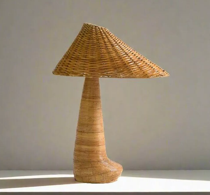 Handcrafted wicker lampshade with rattan base