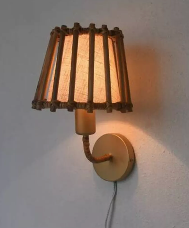 Mid-century modern rattan wall lamp