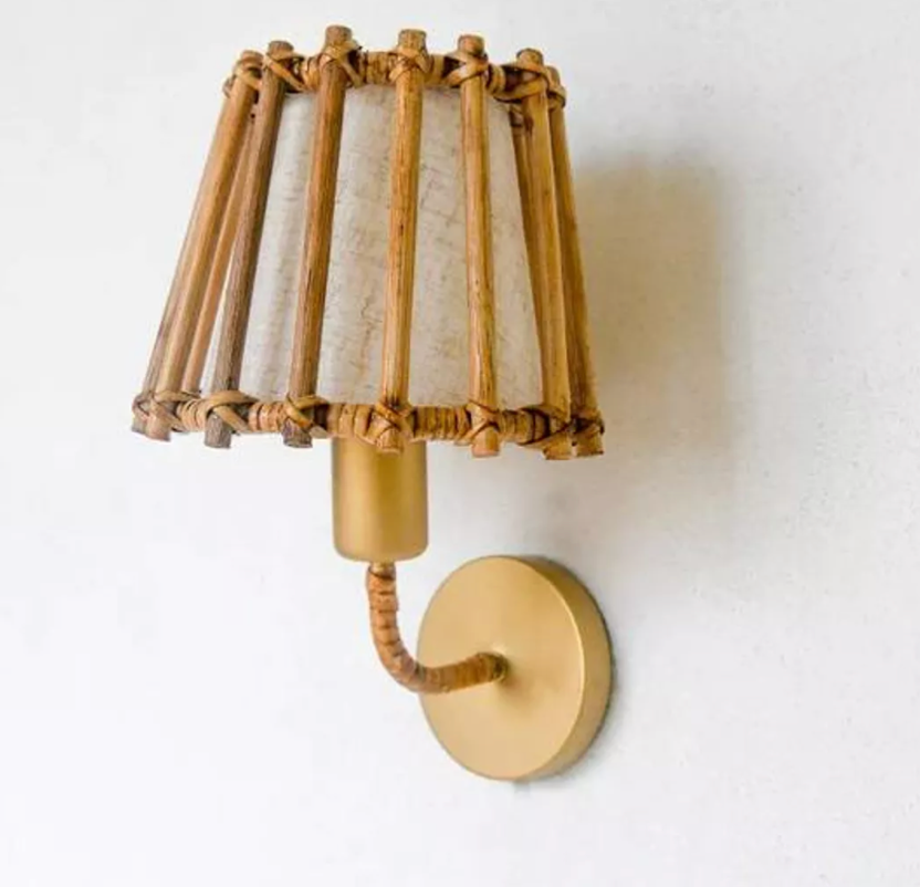 Boho vintage rattan wall light