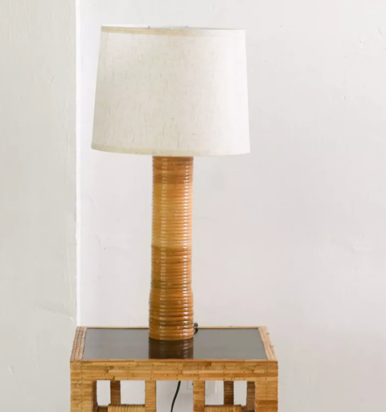 Handcrafted cane and wicker base table lamp