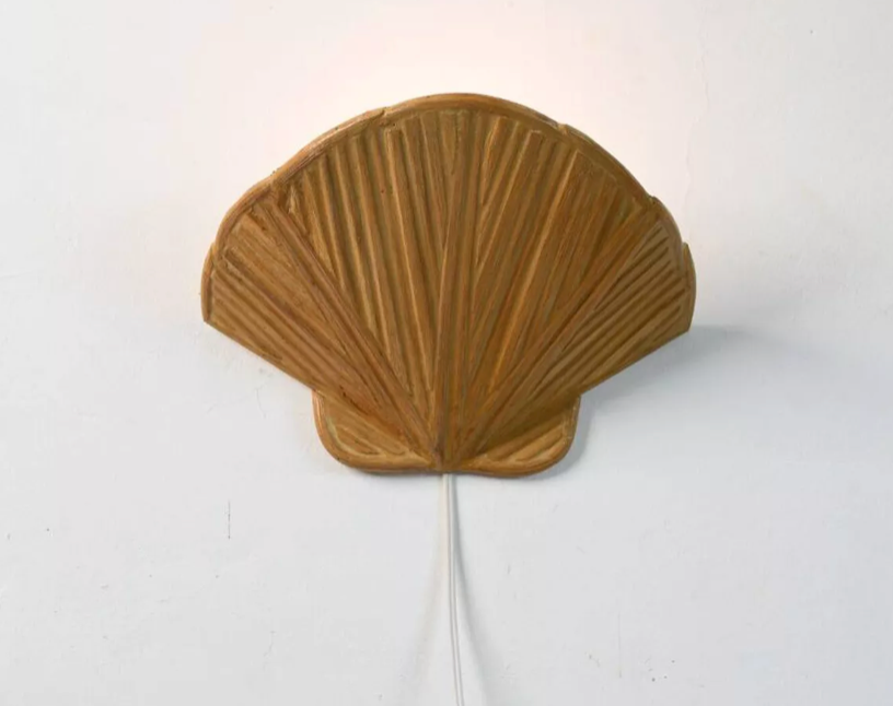 Mid-century modern rattan wall sconce handcrafted