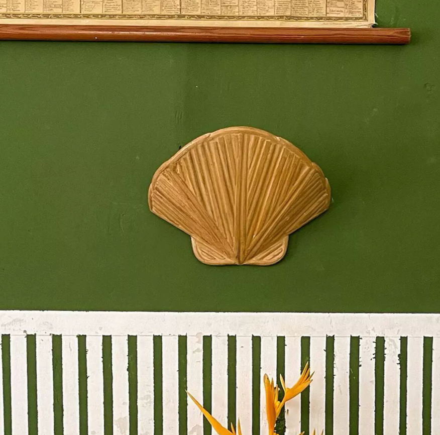 Mid-century modern rattan wall sconce handcrafted