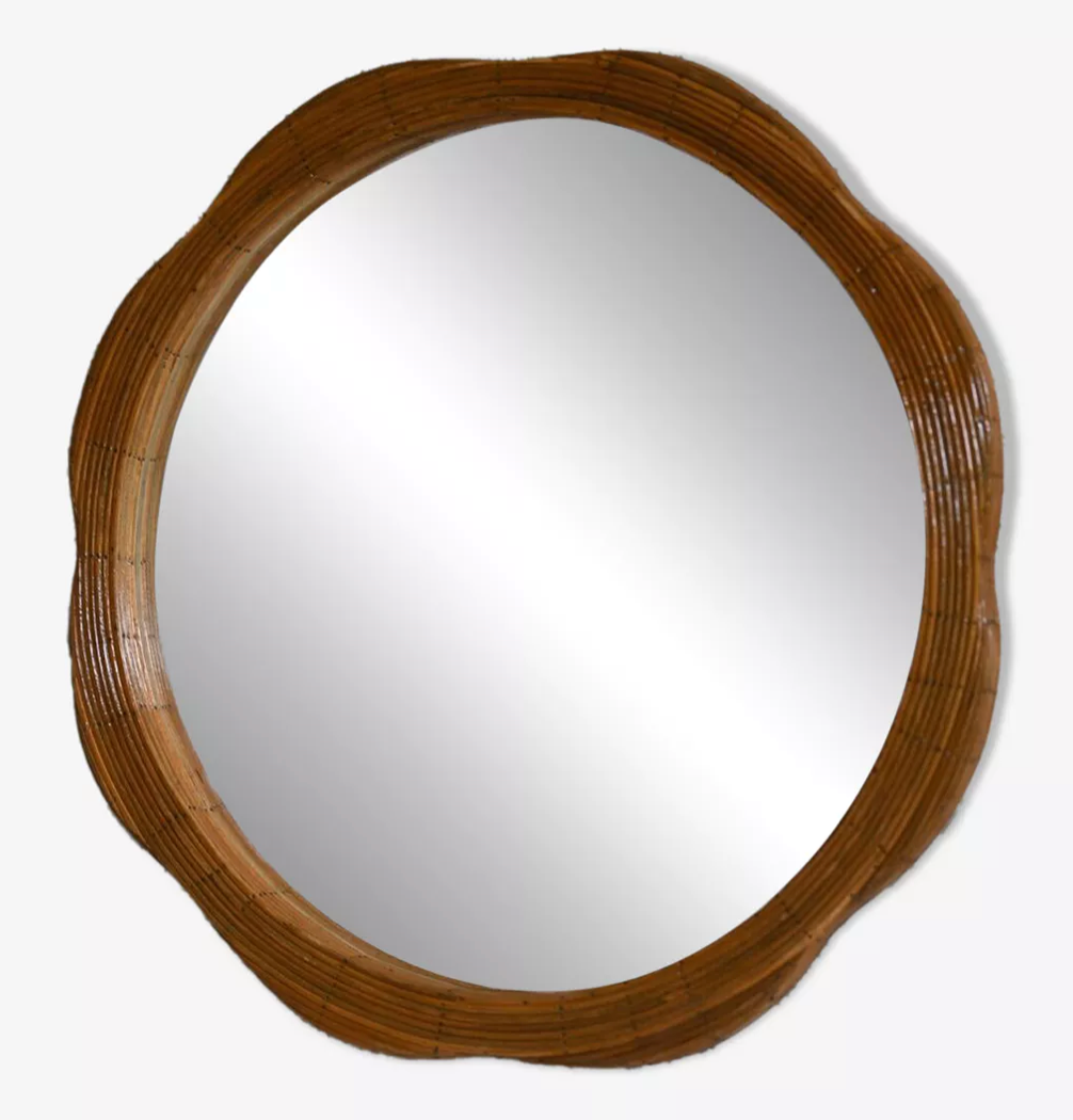 Handcrafted wicker decorative wall mirror