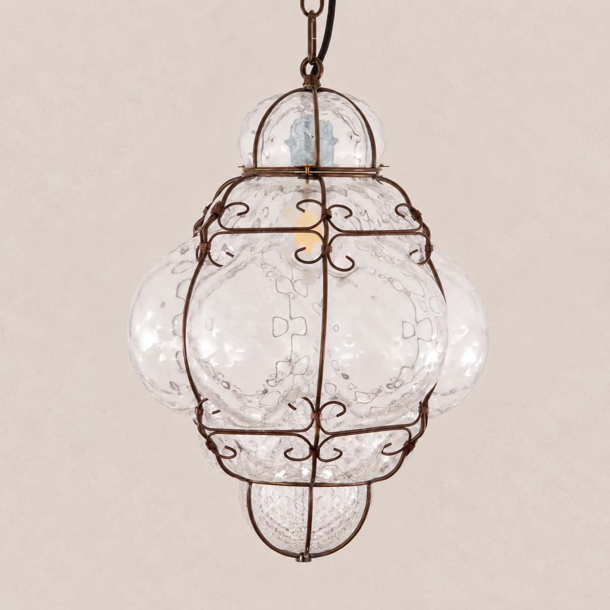 Clear Murano Glass Lantern Pendant on pale stone background