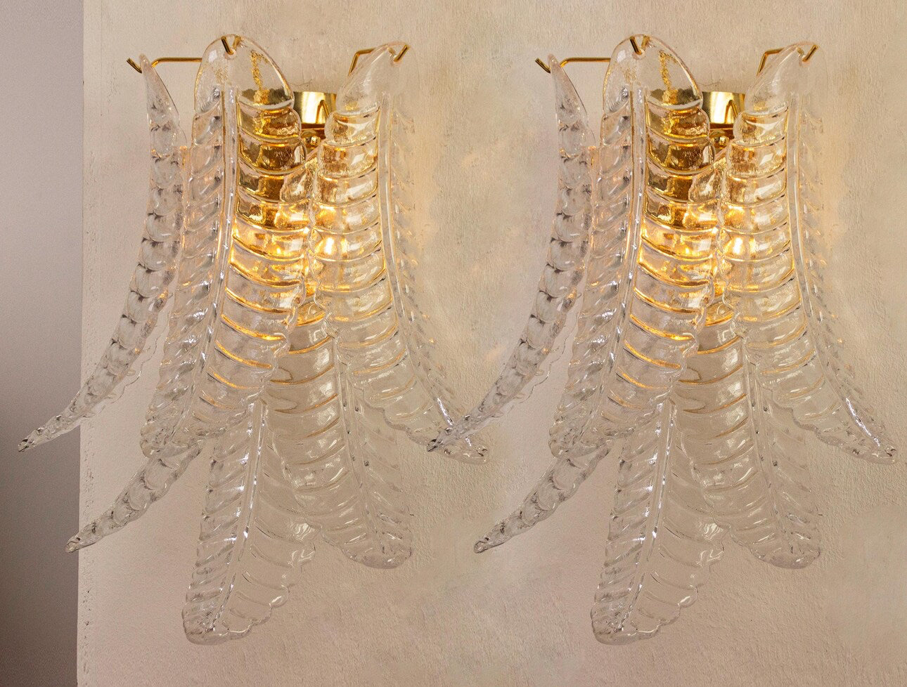 Set of 2 Wall Sconces with Clear Murano Glass