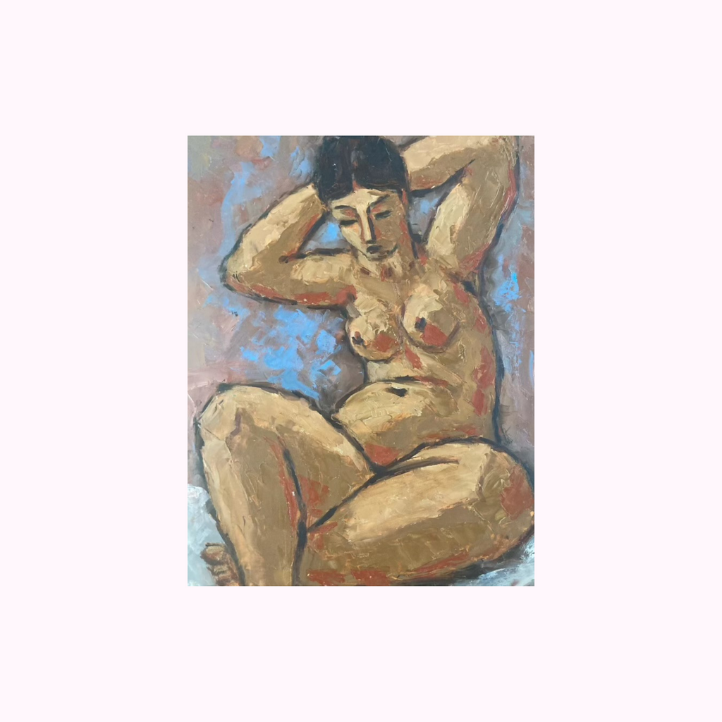 1940s Parisian Cubist Femme Nue Study painting
