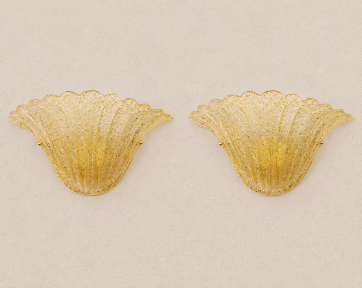 Gold Grit Murano Glass Wall Sconces – Pair on pale stone background