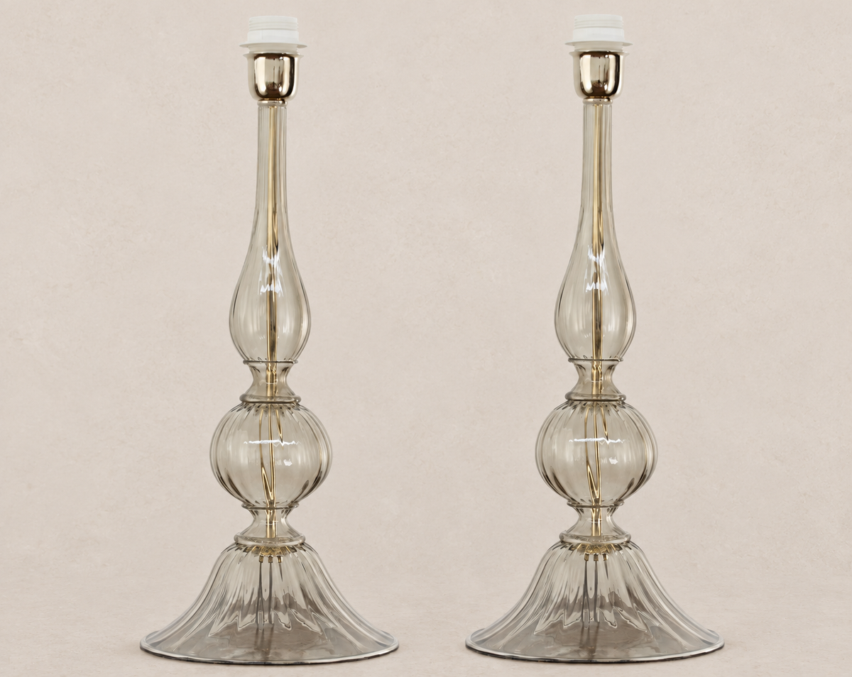 Grey Murano Glass Table Lamps – Pair on pale stone background