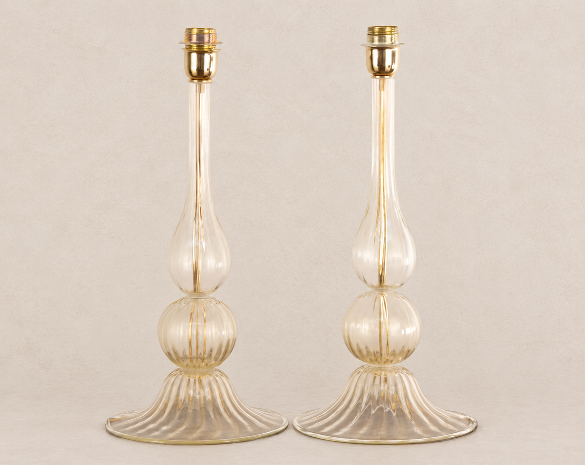 White and Gold Murano Glass Wall Sconces – Pair on pale stone background