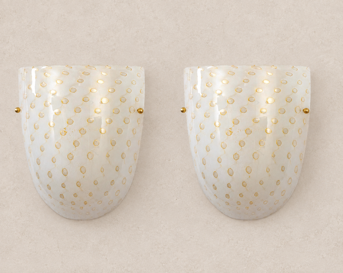 Gold Leaf Murano Glass Table Lamps – Pair on pale stone background