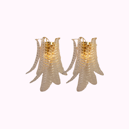 Set of 2 Wall Sconces with Clear Murano Glass