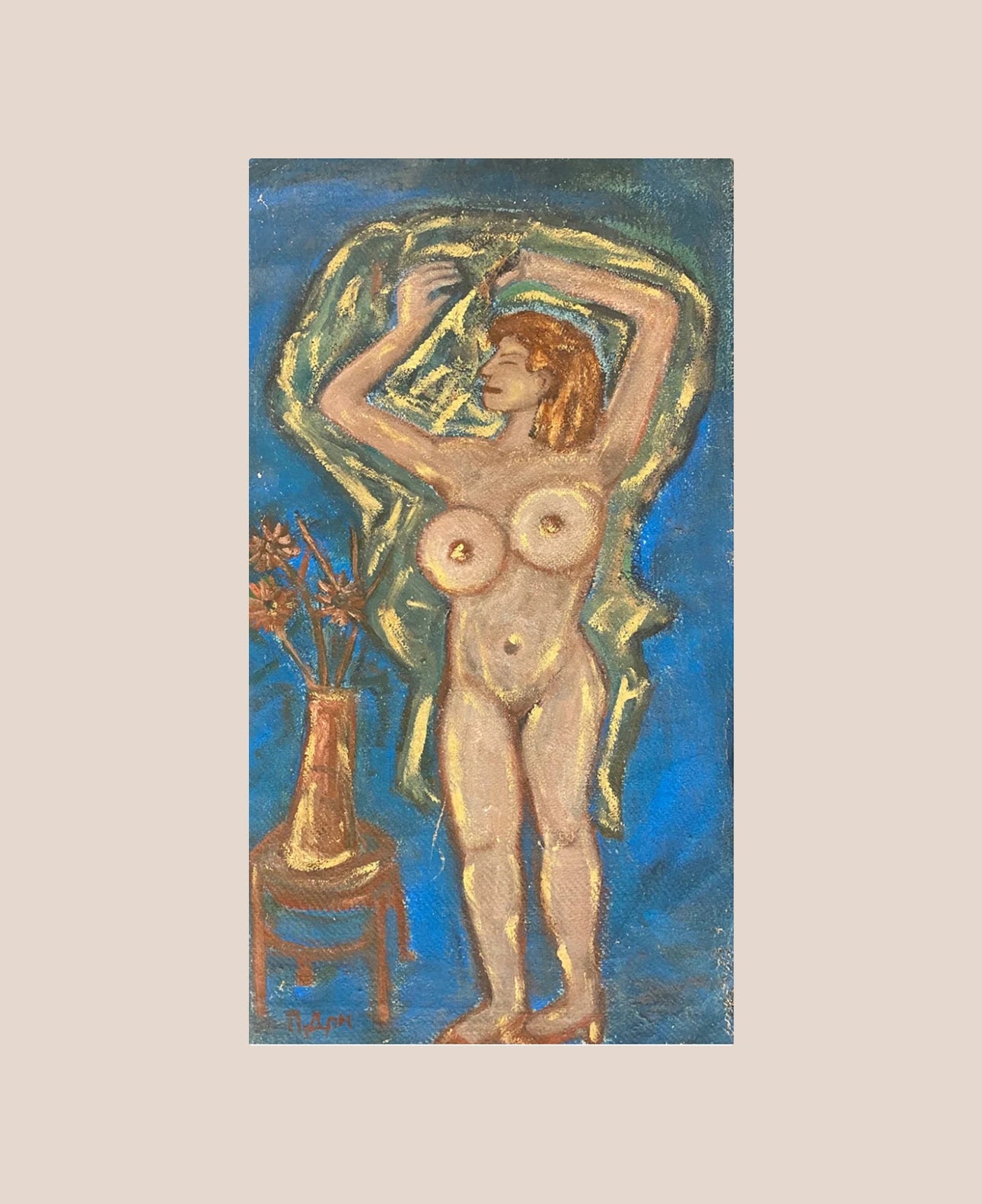 1940s-cubist-femme-nue-painting-signed-vintage-rope-canvas-artwork