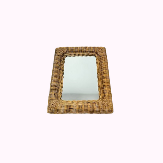 1960s France Rectangular Wicker Mirror