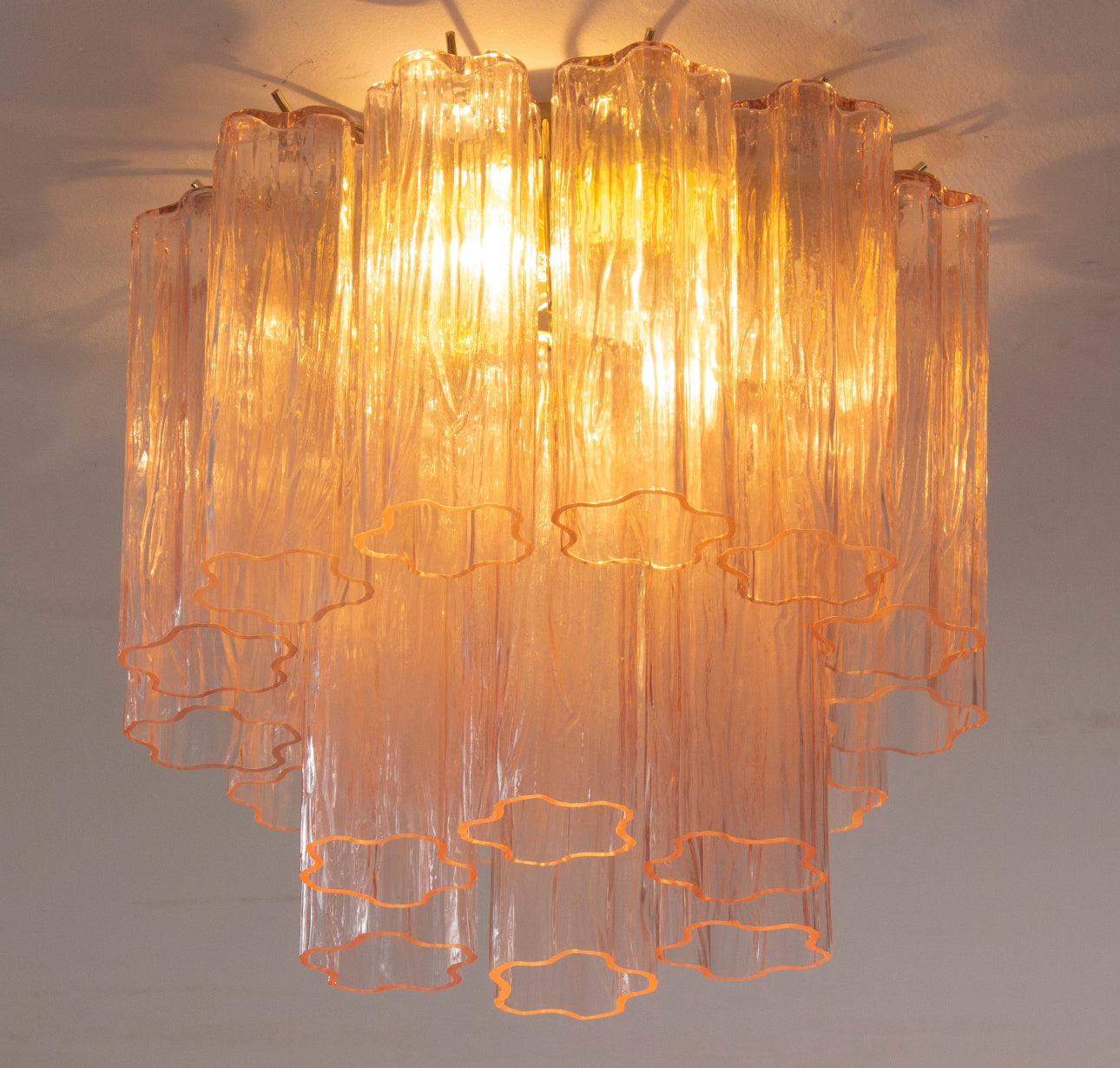 Ceiling Lamp With Cipria Pink Murano Glass Tronchi