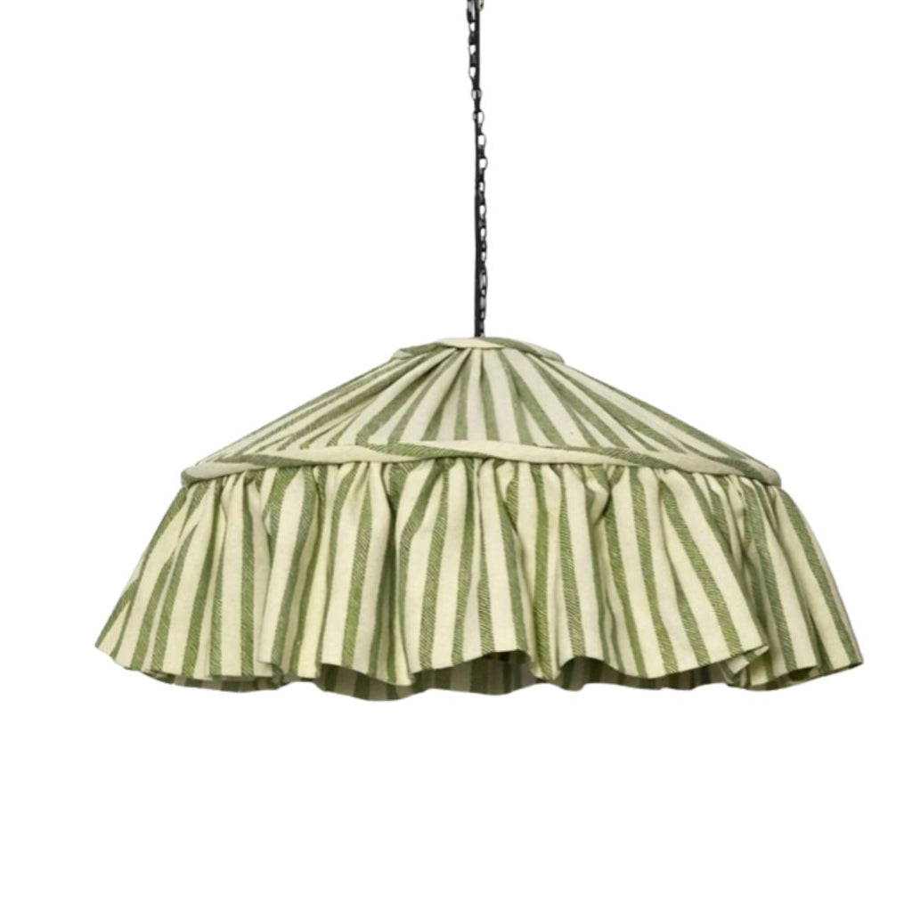 Ruffled Green Striped Linen Lampshade